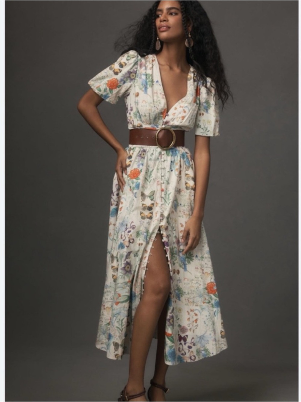 NWT Anthropologie The Katerina Button-Front Butterfly Flowers Whimsical Dress,L